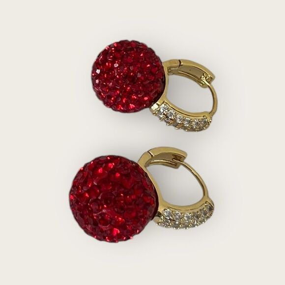 Red Christmas earrings gold plated paved clear CZ - Picture 7 of 8